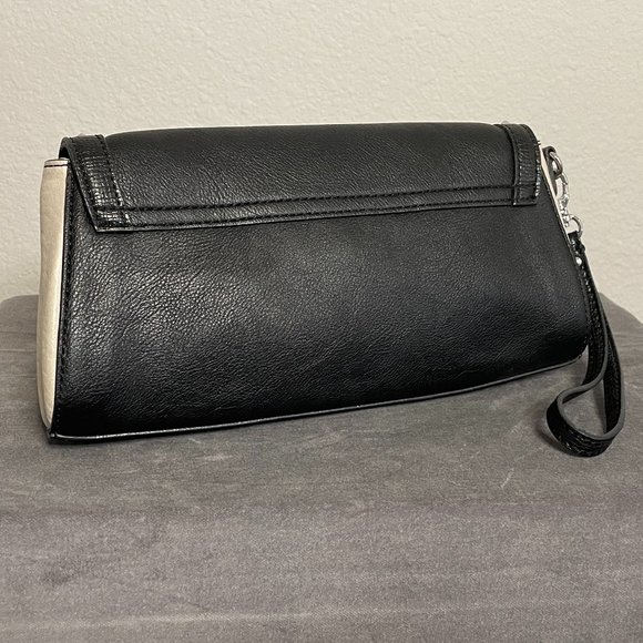 Guess Brand Black & Cream Leather Handbag with Crystal Details - Picture 2 of 3